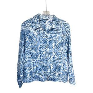 Alfred Dunner Jacket Sz 10 Blue Paisley Geo Print Cotton Denim Trucker